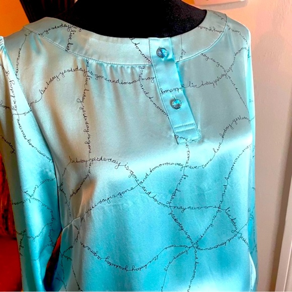 CHARLOTTE SPARRE Night Lounge Dress! Powder Blue Print! Drawstring Waist. Large - Picture 2 of 15